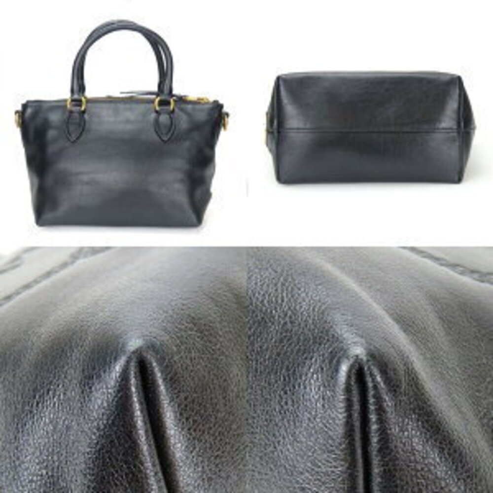 Prada Handbag Leather Nero Black Logo Shoulder Bag - Picture 3 of 11